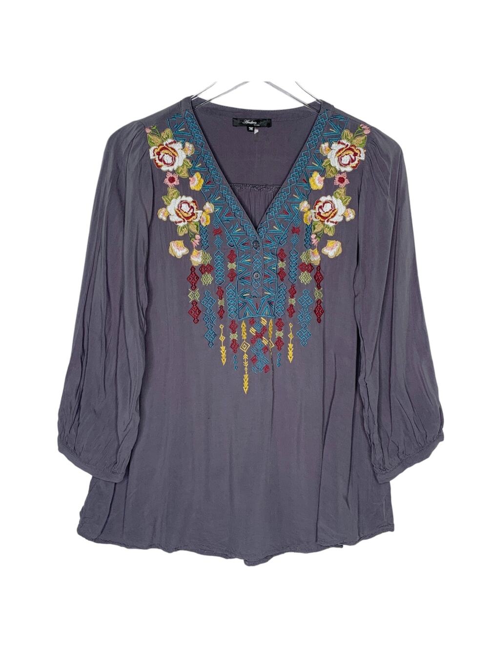 Andree by Unit S Womens V Neck Floral Embroidered Tunic Boho Travel